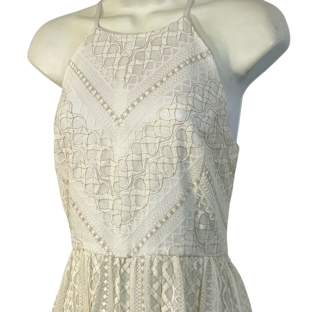Gianni Bini Cream and Eyelet Gold Lattice Dress
